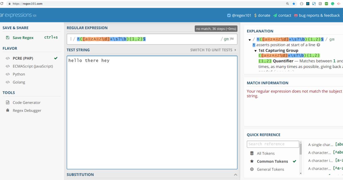 biểu thức regex trả về false